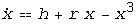 Overscript[x, .] h + r x - x^3