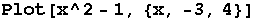 Plot[x^2 - 1, {x, -3, 4}]