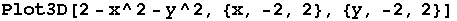 Plot3D[2 - x^2 - y^2, {x, -2, 2}, {y, -2, 2}]